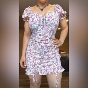 Ardene Pink and Red Puff Sleeve Bodycon Mini Dress